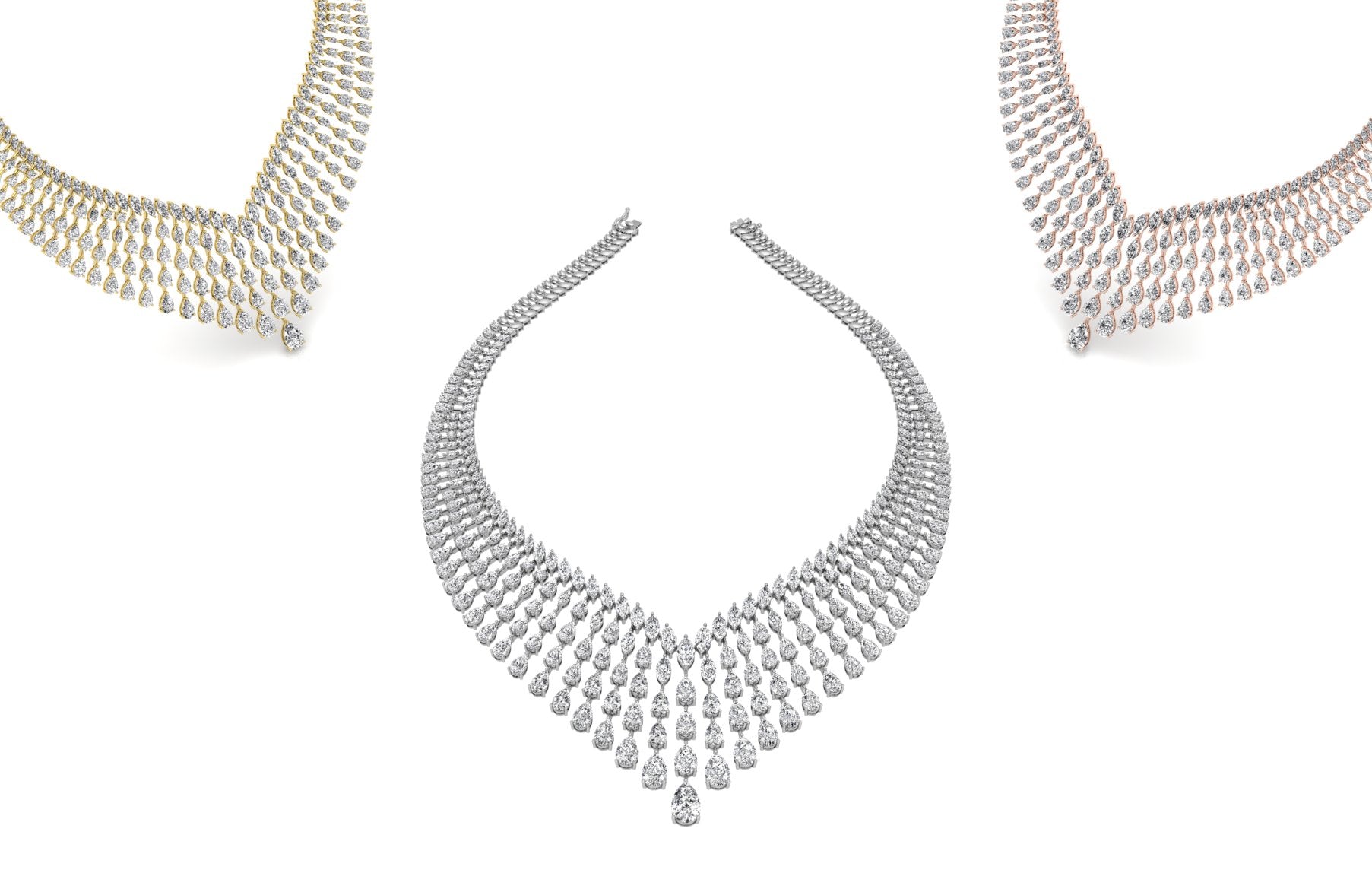 18K Teardrop Halo Diamond Necklace — 3 COLOR