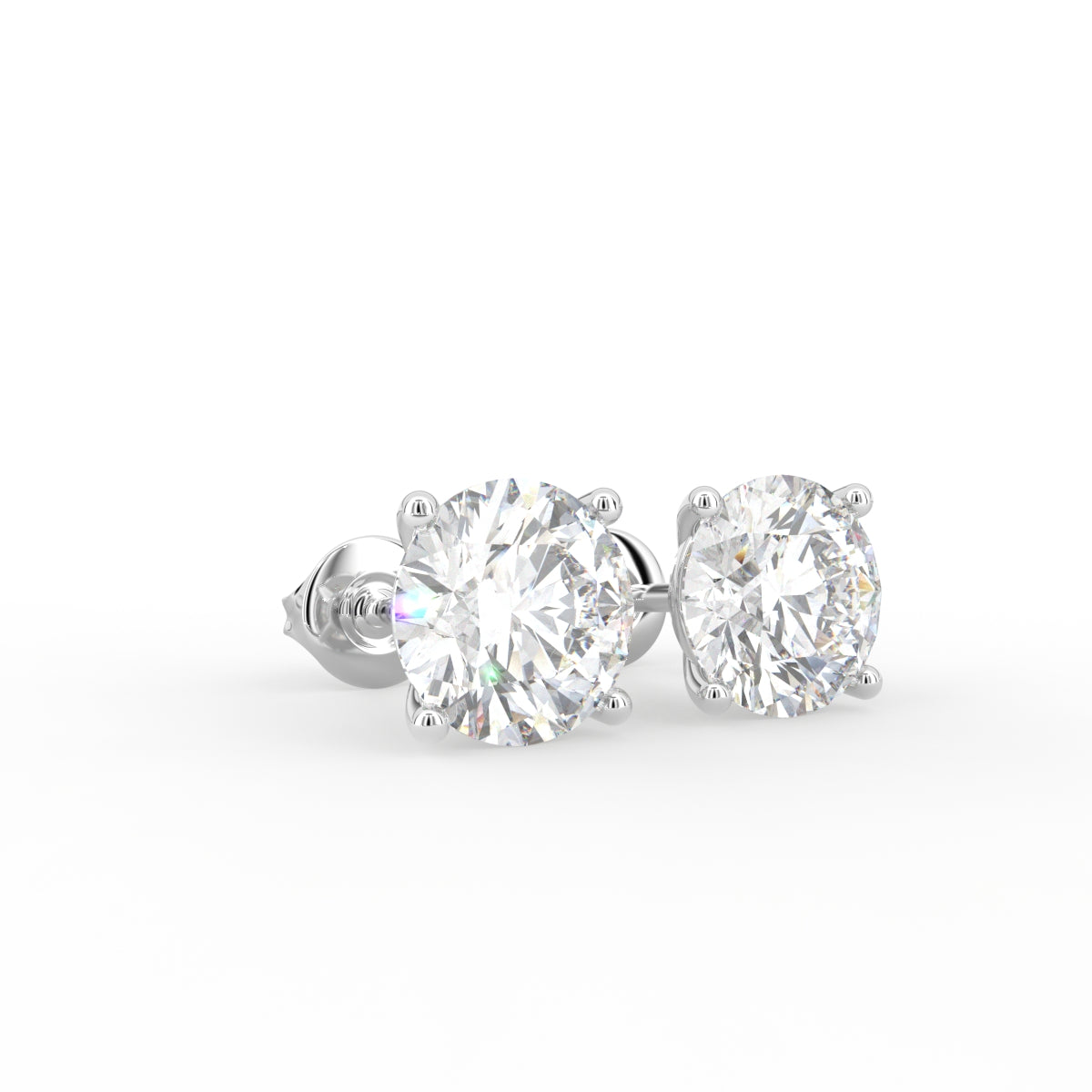 18K Round Solitaire Diamond Earrings — 3D VIEW