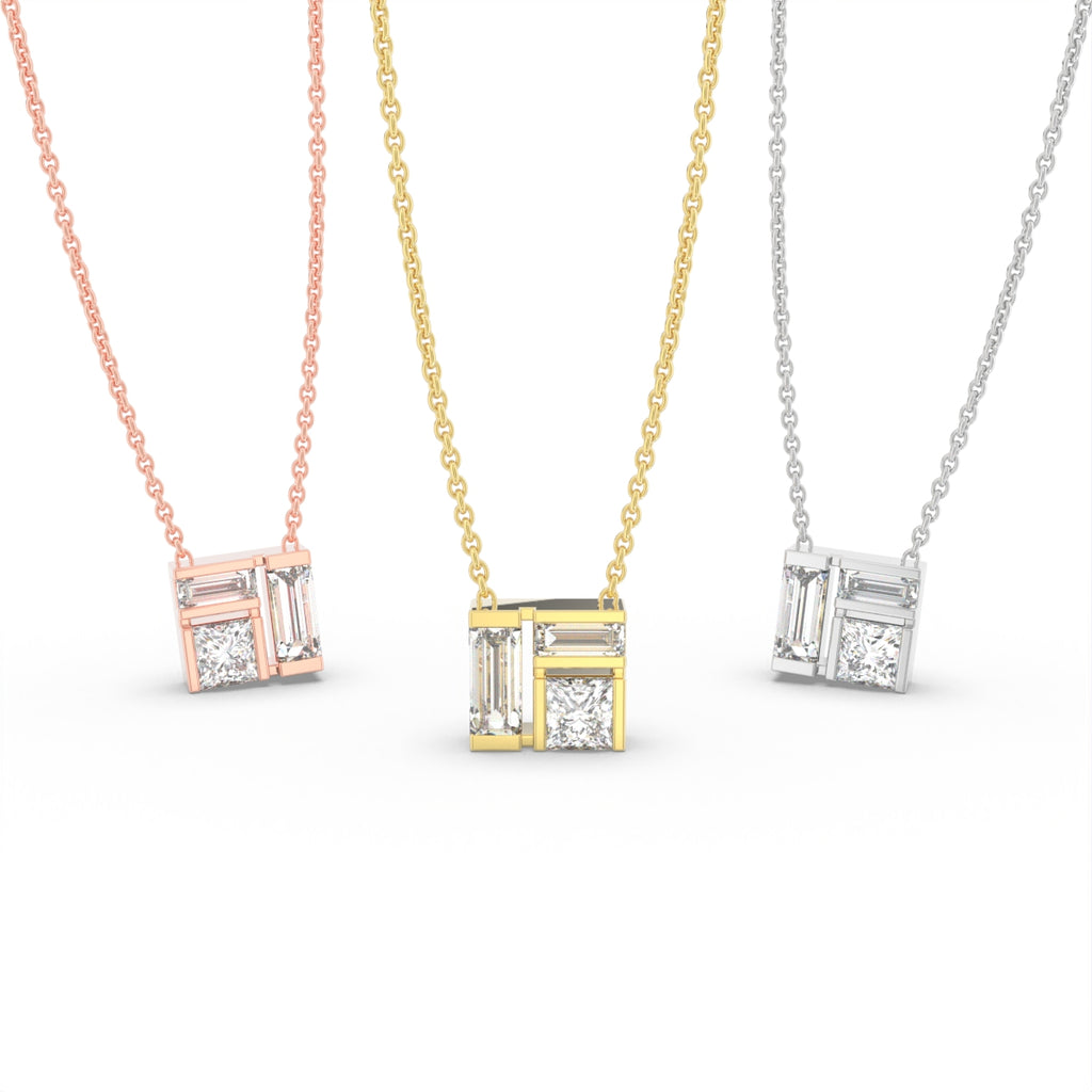 18K Baguette Diamond Pendant — 3 COLOR