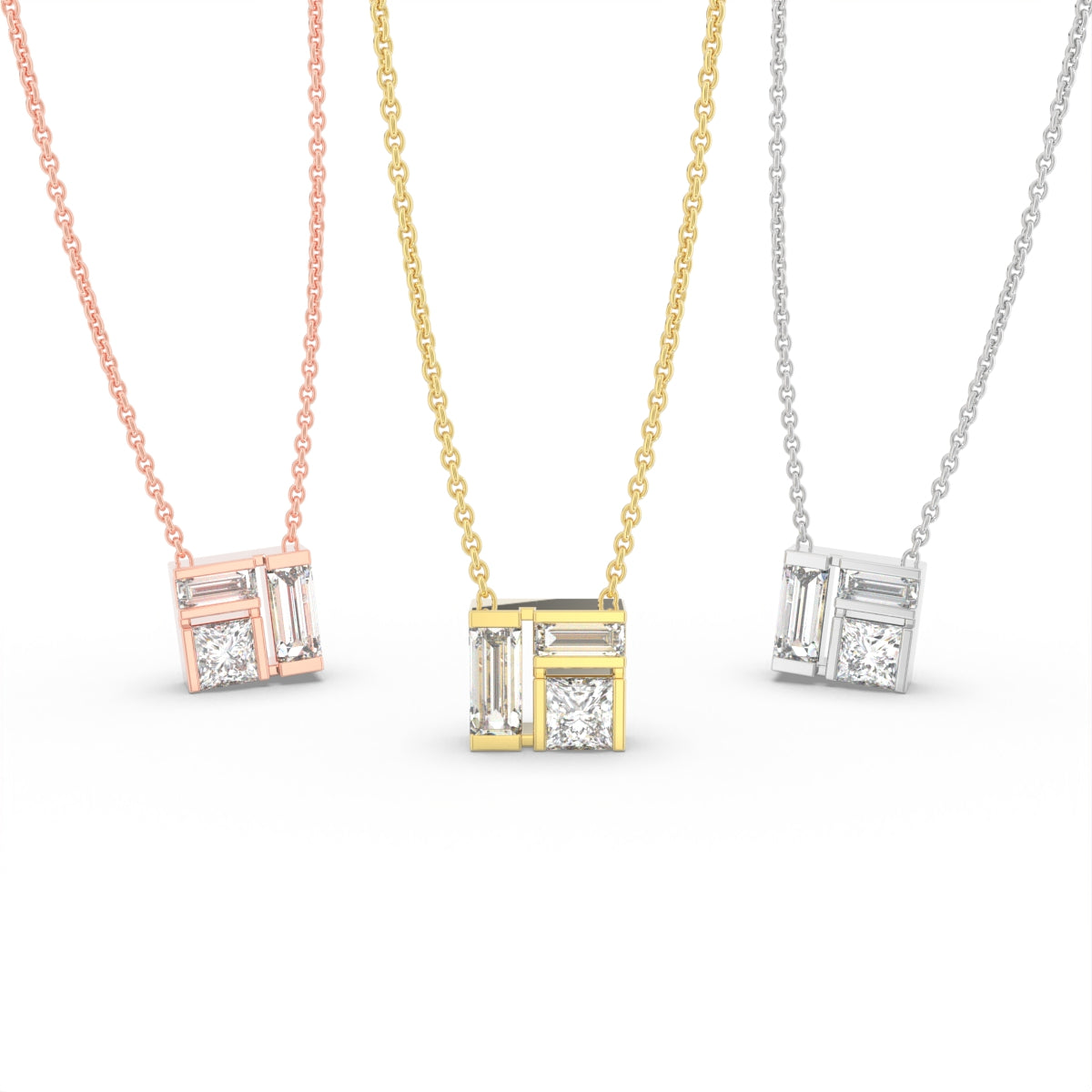 18K Baguette Diamond Pendant — 3 COLOR