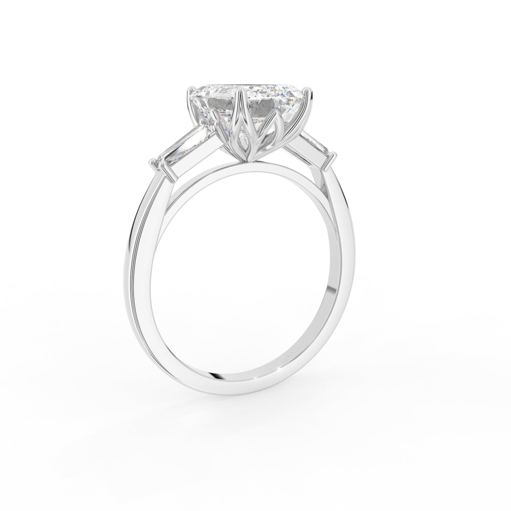 18K Yellow Gold Trilogy Emerald Diamond Ring — 3D VIEW