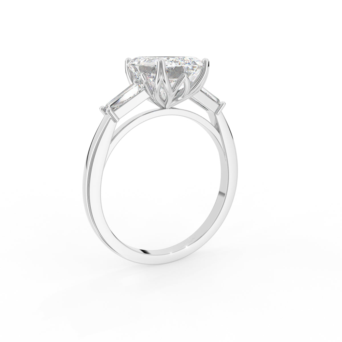 18K Yellow Gold Trilogy Emerald Diamond Ring — 3D VIEW