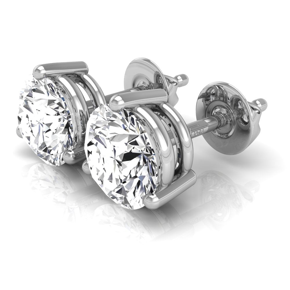 18K Solitaire Round Brilliant Diamond Earrings — 3D VIEW