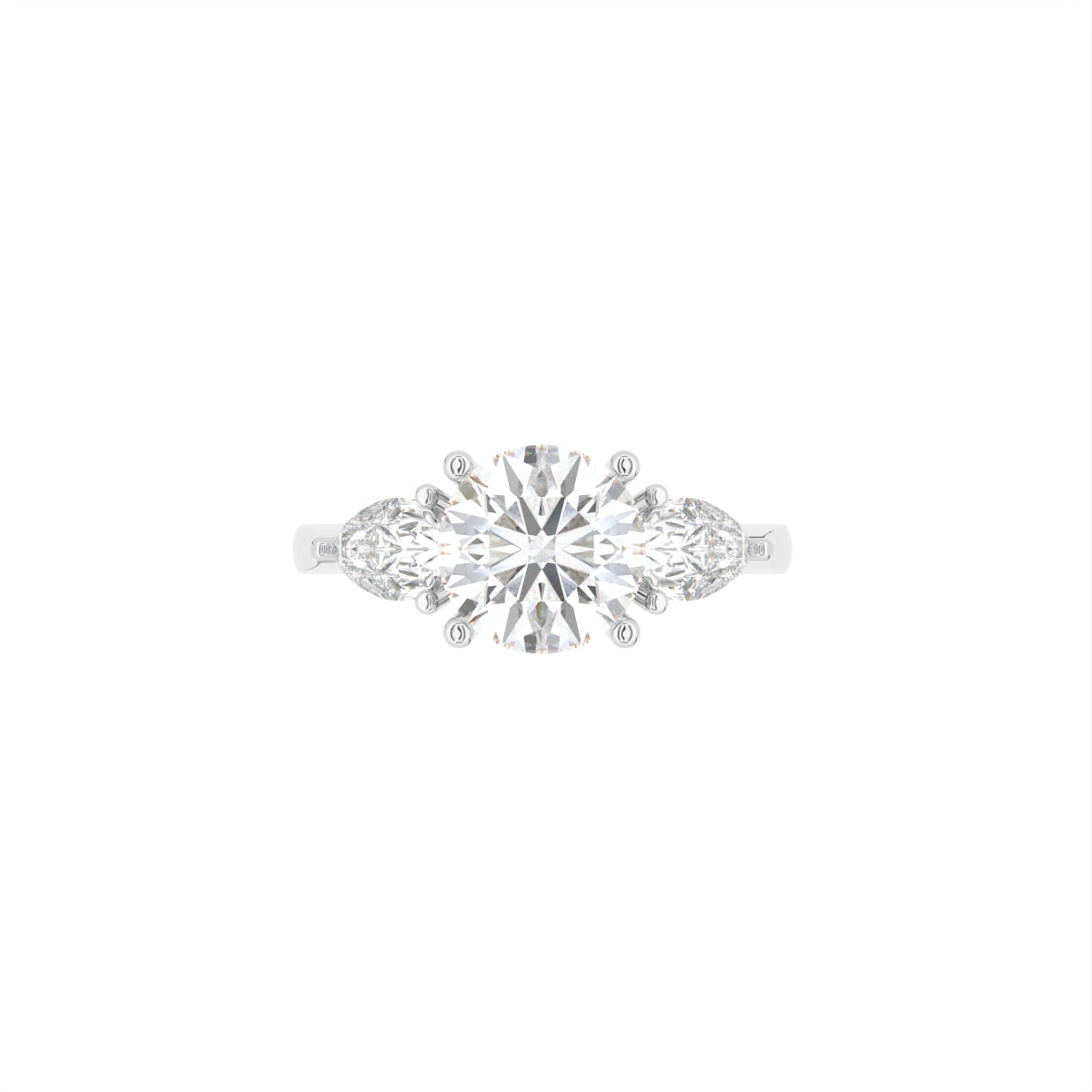 18K White Gold Trilogy Round Diamond Ring — TOP