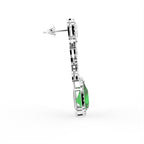 18K White Gold Pear Emerald Diamond Drop Earrings — SIDE VIEW