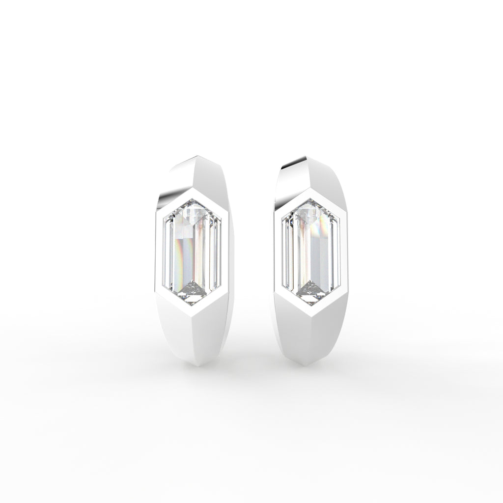 18K Fancy-Cut Diamond Huggie Hoop Earrings — TOP