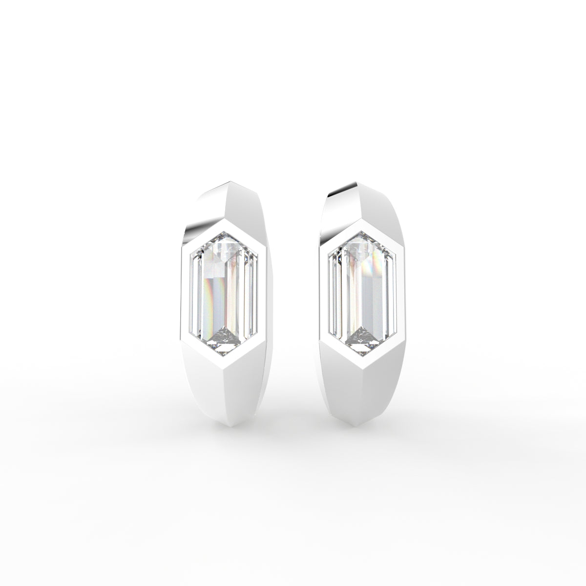 18K Fancy-Cut Diamond Huggie Hoop Earrings — TOP