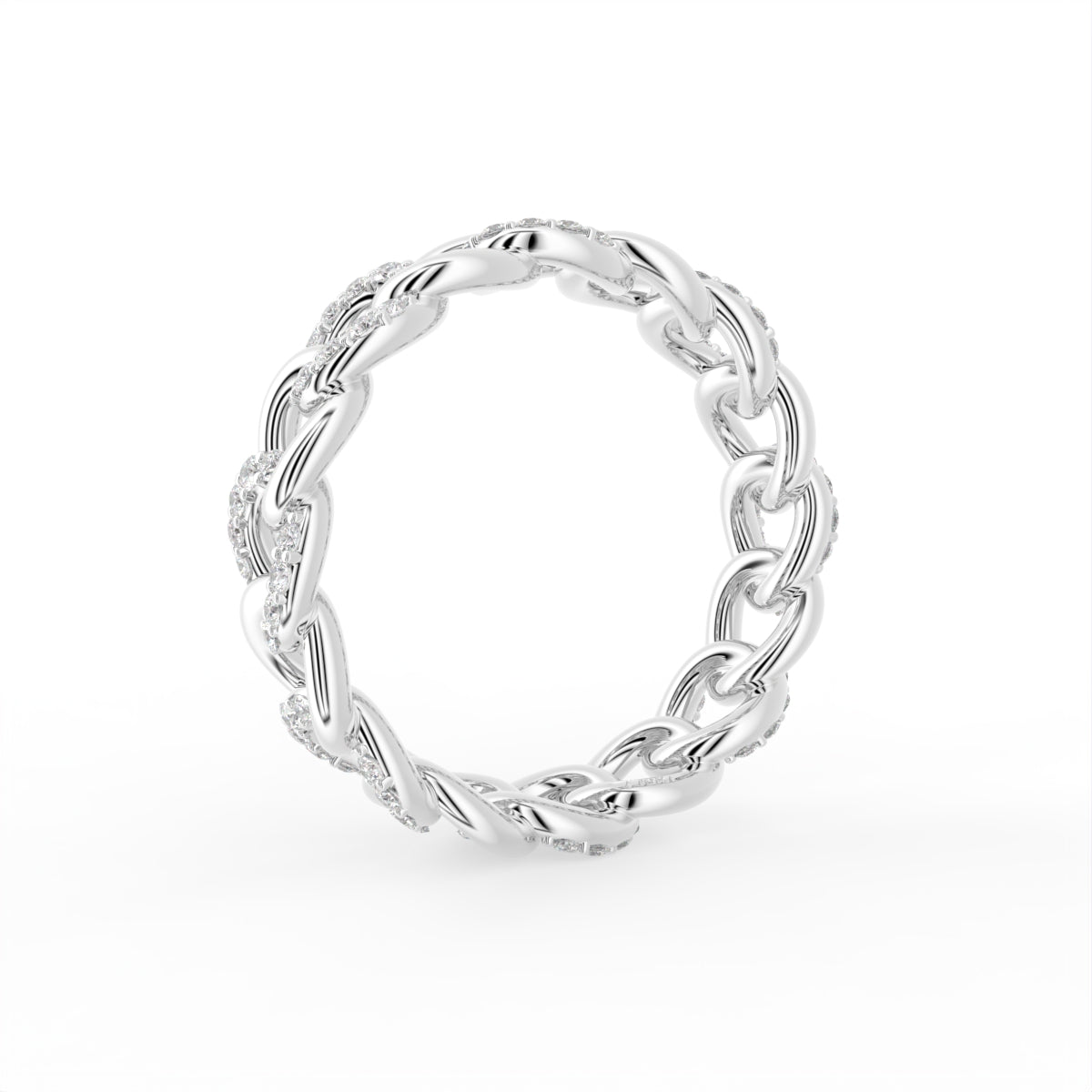 18K Yellow Gold Round Chain Link Diamond Ring — 3D VIEW