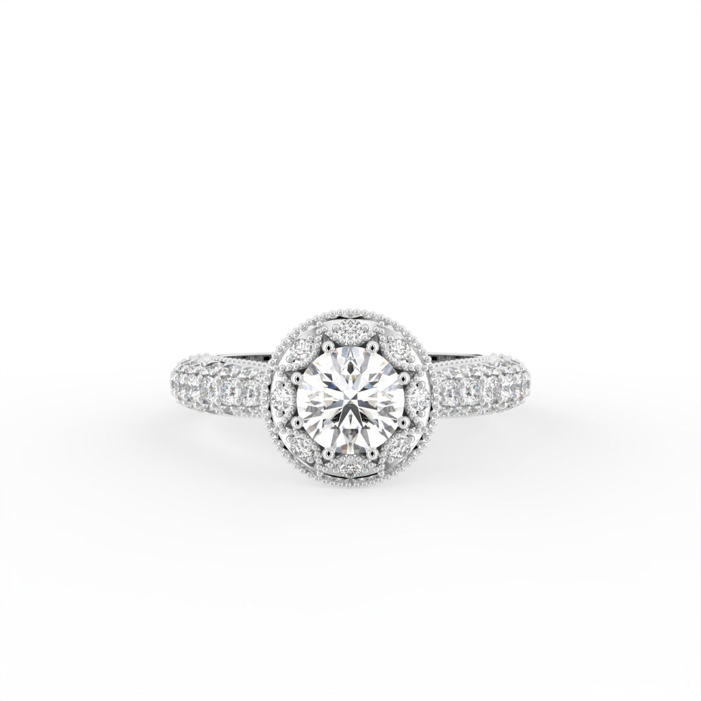 18K White Gold Halo Round Diamond Ring — TOP