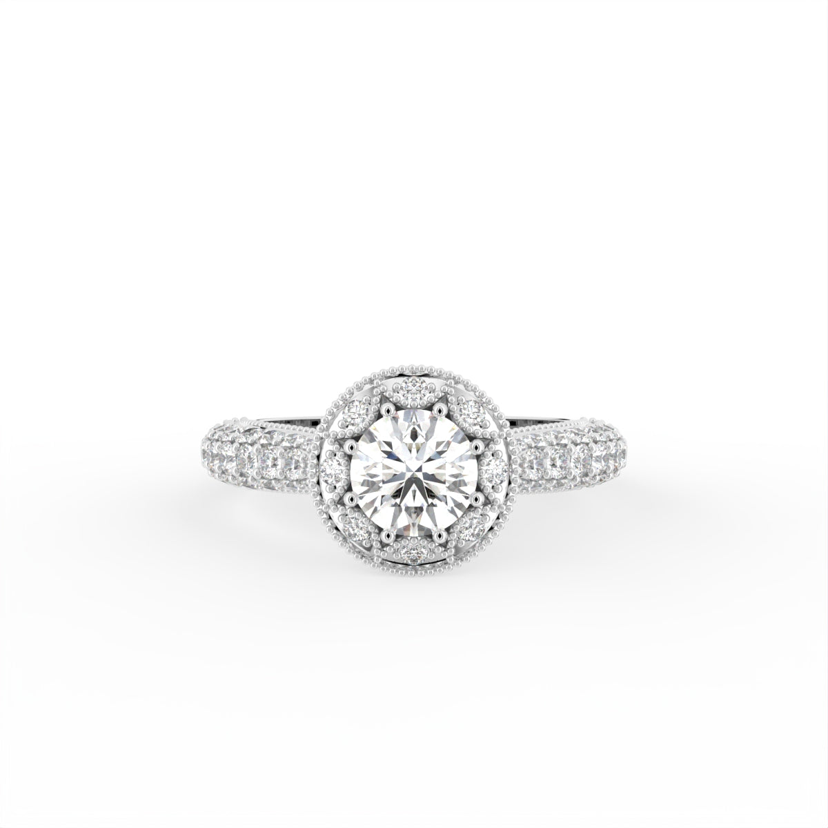 18K White Gold Halo Round Diamond Ring — TOP