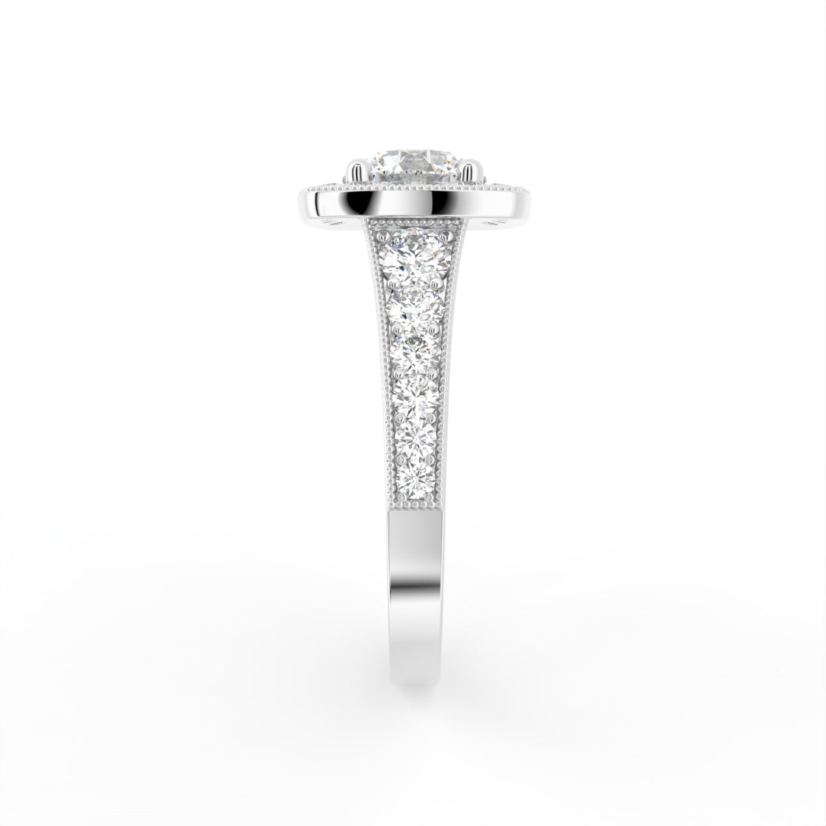18K Halo Diamond Ring — SIDE