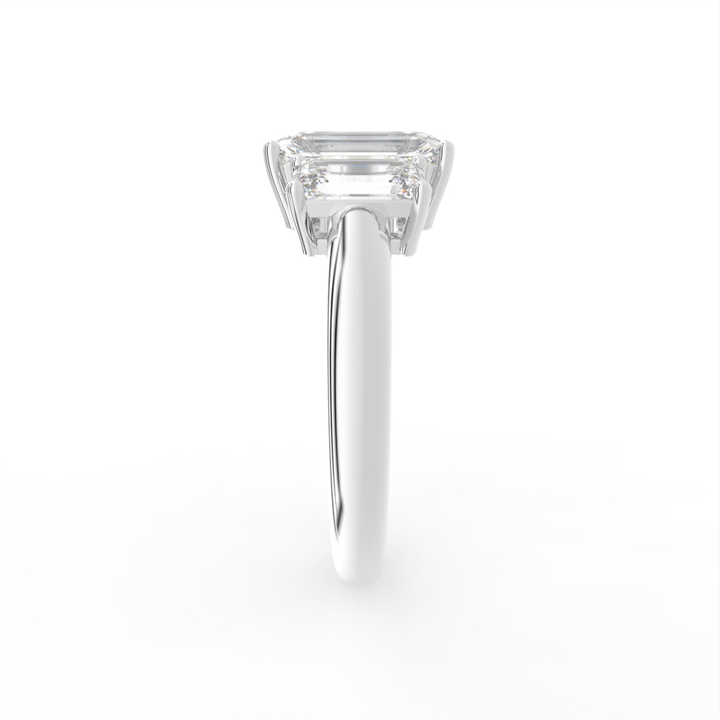 18K Trilogy Emerald Cut Diamond Ring — SIDE