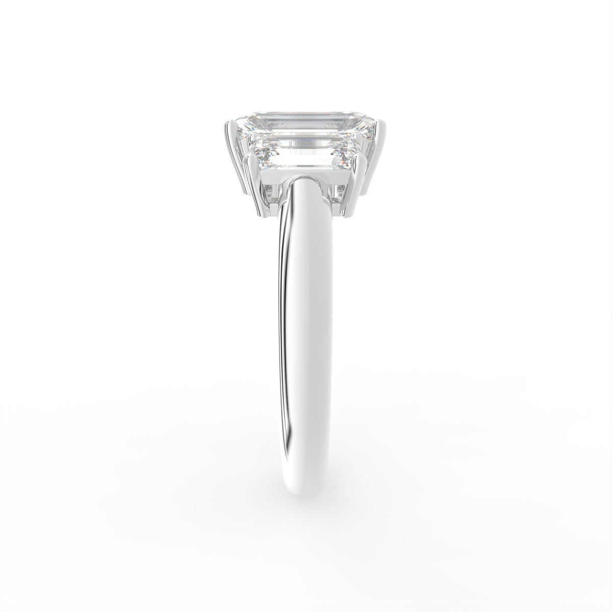 18K Trilogy Emerald Cut Diamond Ring — SIDE