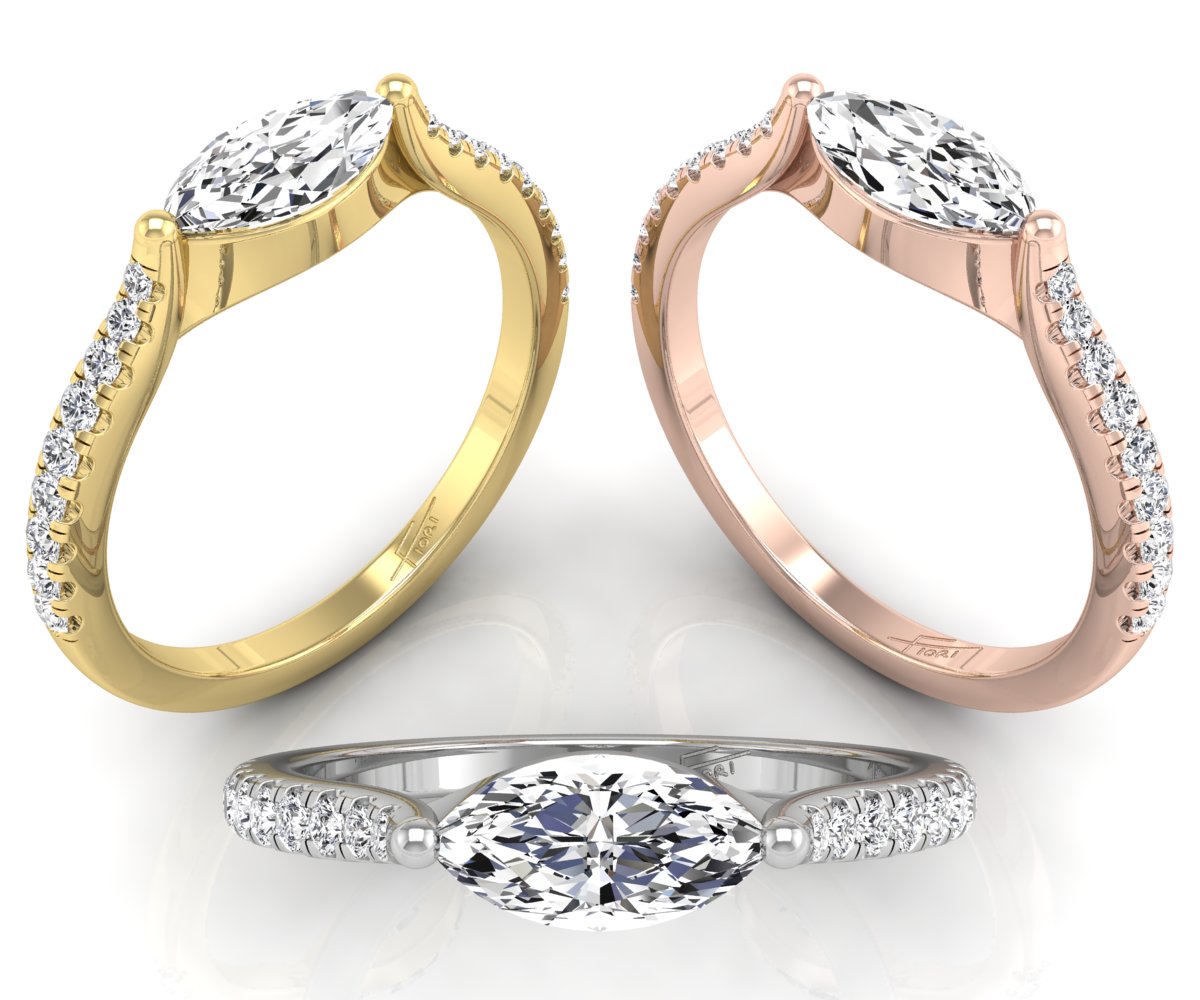 18K Yellow Gold Marquise Diamond Promise Ring — 3 COLOR