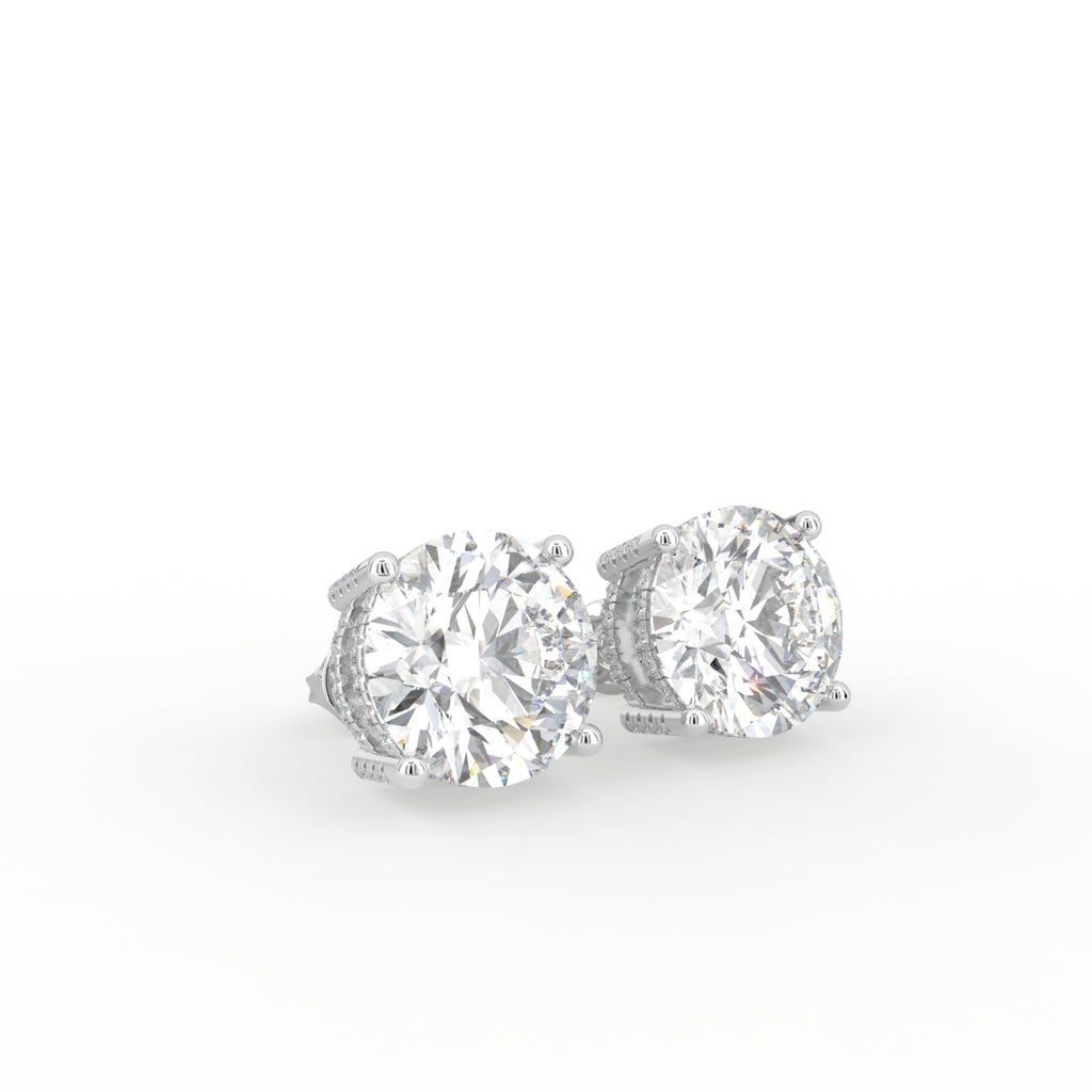 18K White Gold Solitaire Round Diamond Earrings — 3D VIEW
