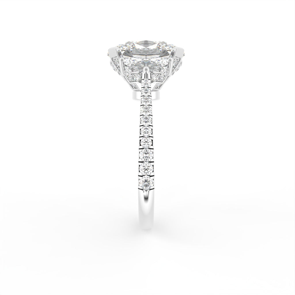 18K Trilogy Oval Half Moon Diamond Ring — SIDE