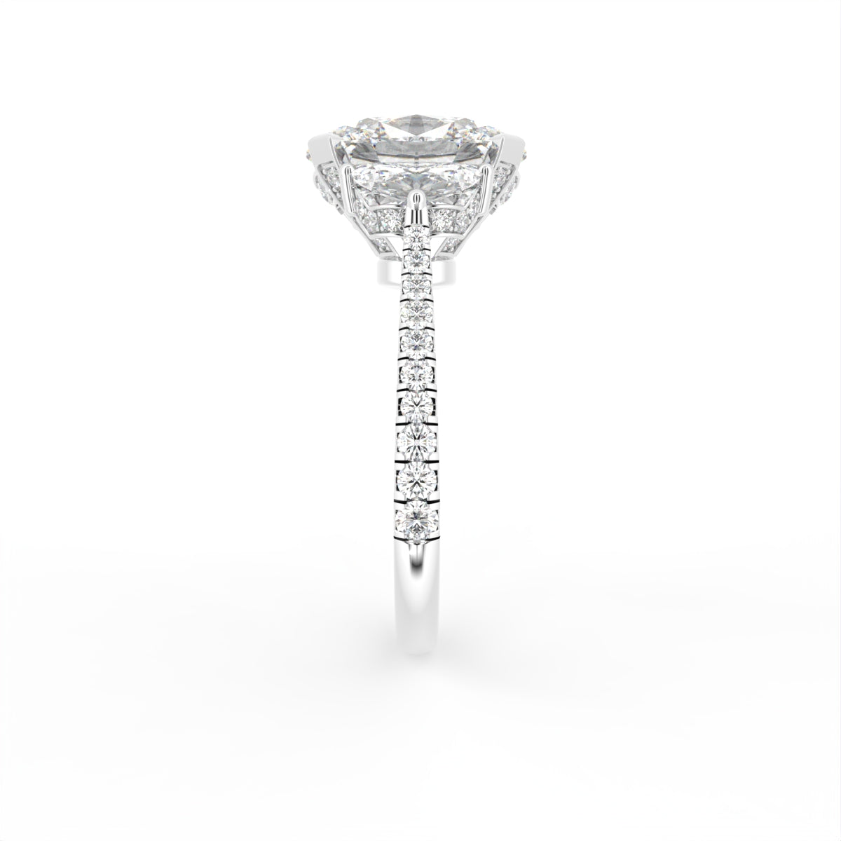 18K Trilogy Oval Half Moon Diamond Ring — SIDE