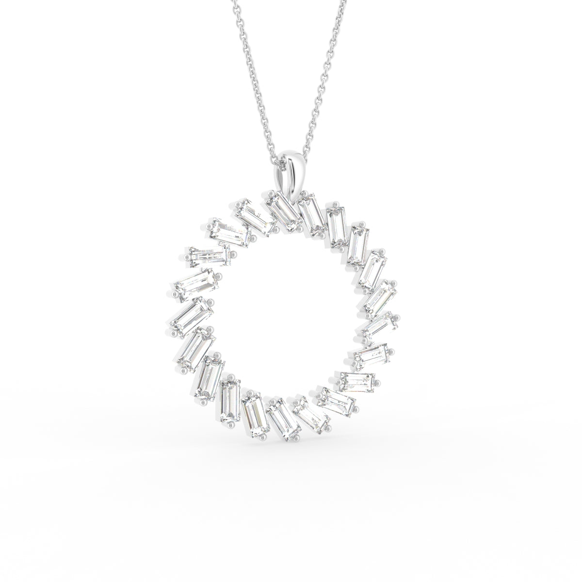 18K Bespoke Baguette Diamond Pendant — 3D VIEW