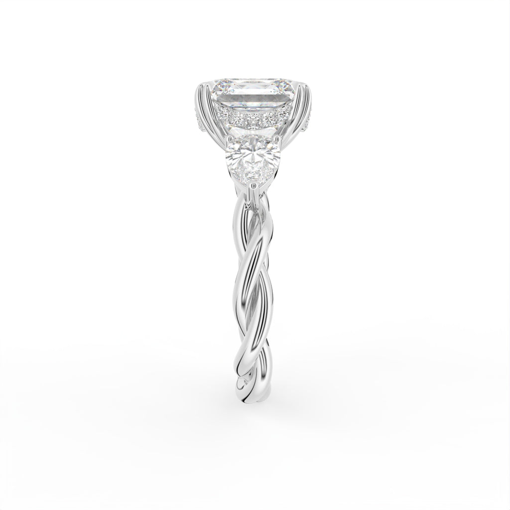 18K White Gold Trilogy Cushion Diamond Engagement Ring — SIDE