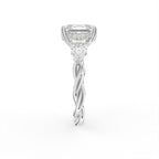 18K White Gold Trilogy Cushion Diamond Engagement Ring — SIDE