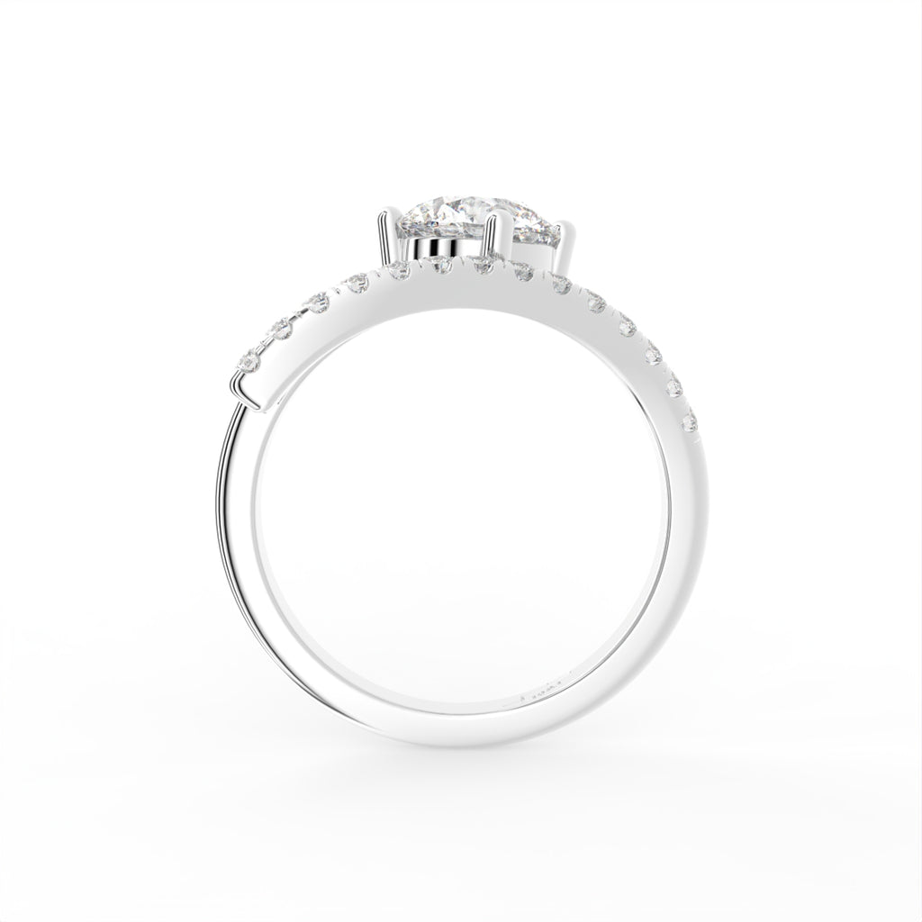 18K Solitaire Round Pave Diamond Ring — FRONT