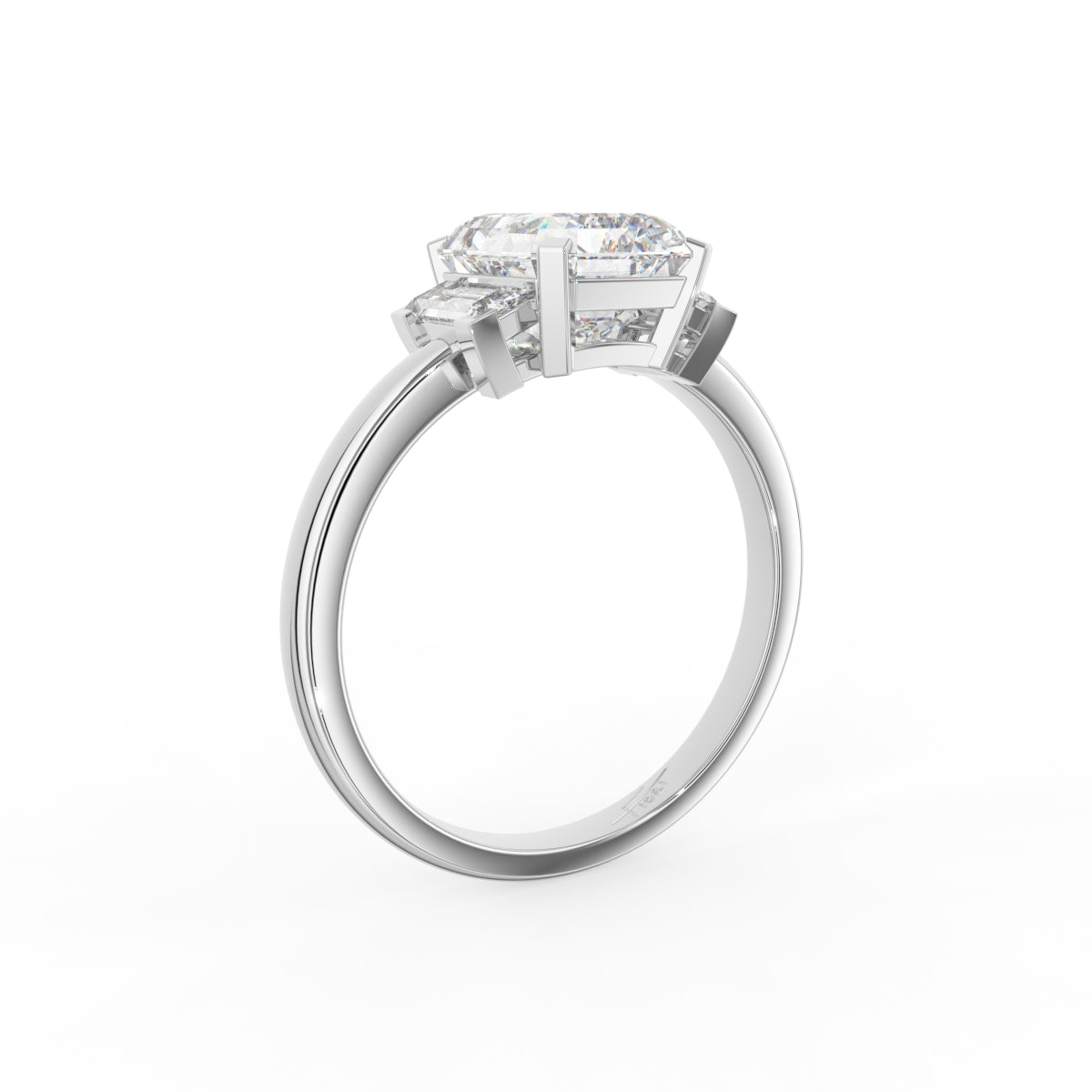 18K Solitaire Emerald Cut Diamond Engagement Ring — 3D VIEW