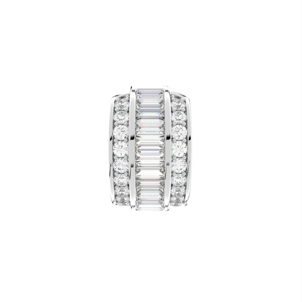 14K White Gold Baguette Diamond Piercing Earrings — BACK