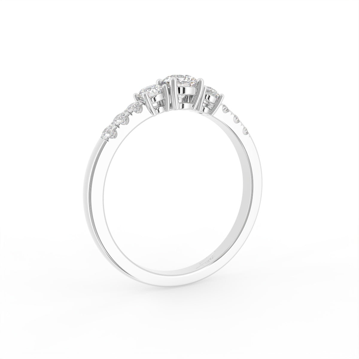 18K Bespoke Round Diamond Trilogy Ring — 3D VIEW