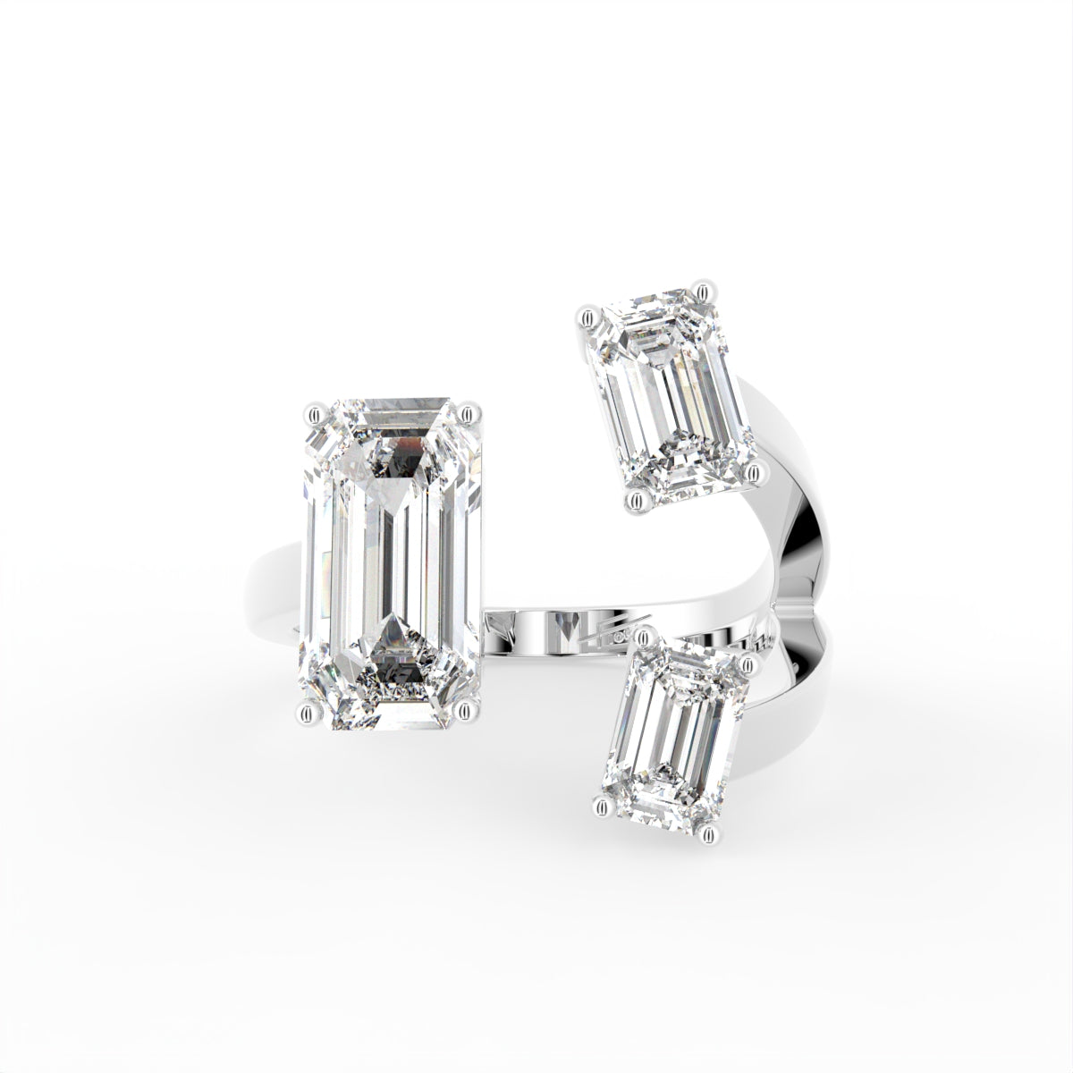 18K Bespoke Emerald Cut Diamond Ring — TOP