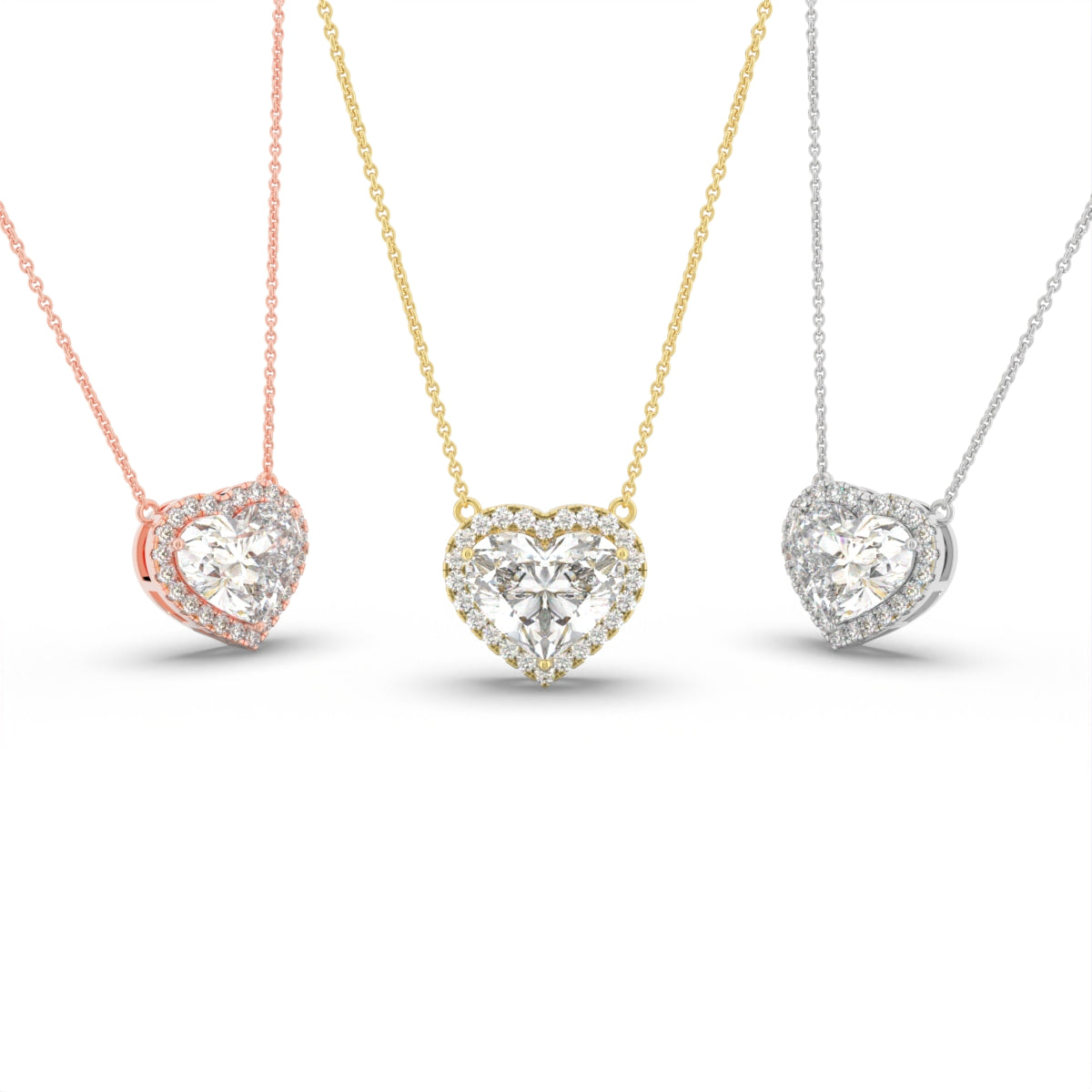 18K Halo Heart Diamond Pendant — 3 COLOR