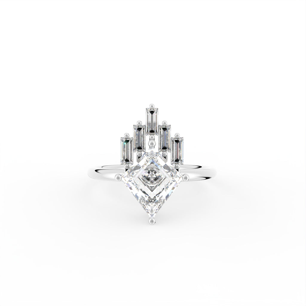 18K White Gold Kite Baguette Diamond Ring — TOP