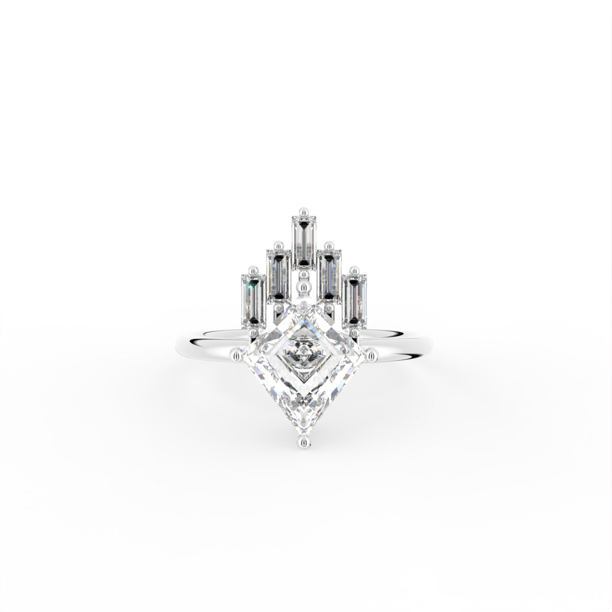 18K White Gold Kite Baguette Diamond Ring — TOP