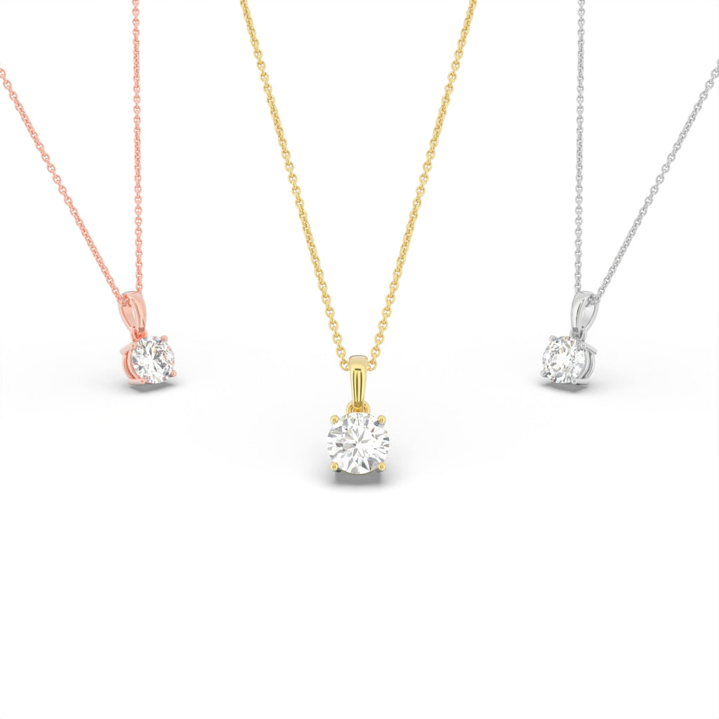 14K White Gold Solitaire Round Diamond Pendant — 3 COLOR
