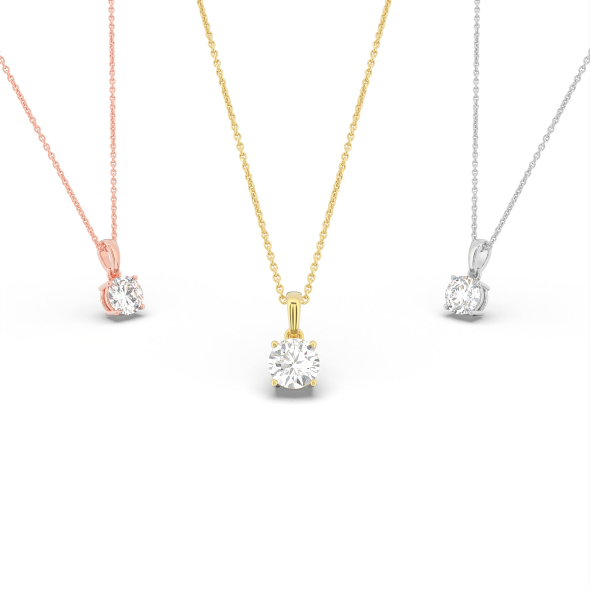 14K White Gold Solitaire Round Diamond Pendant — 3 COLOR