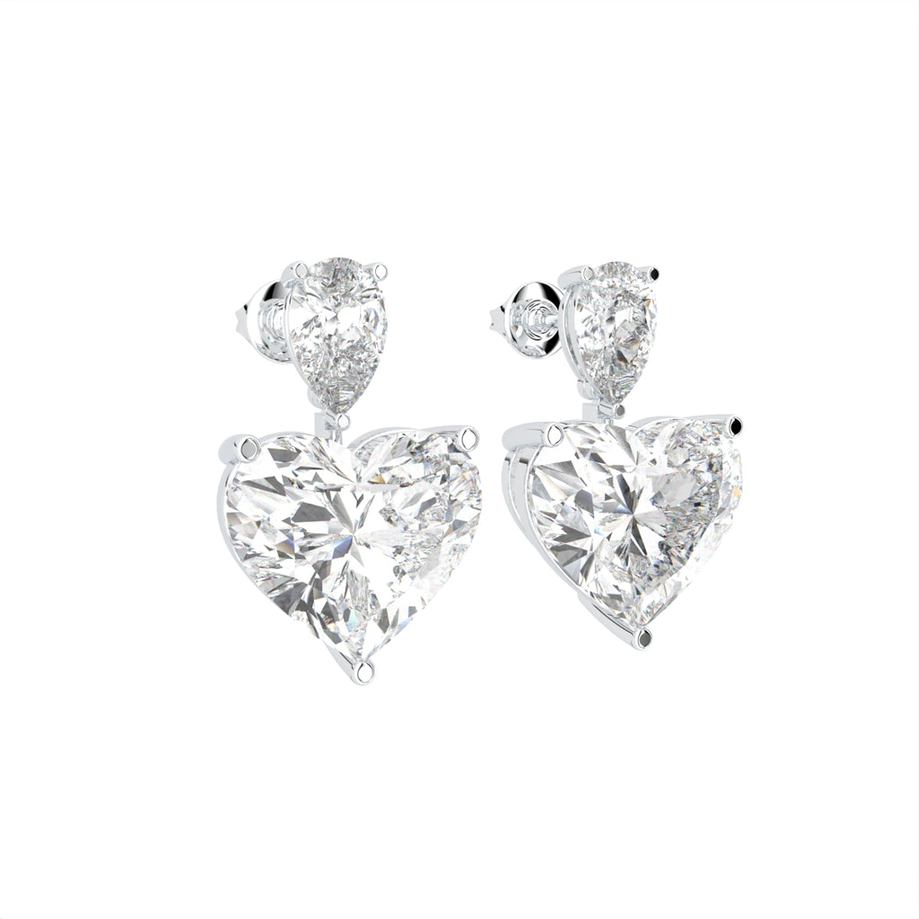 18K Pear Heart Diamond Drop Earrings — 3D VIEW