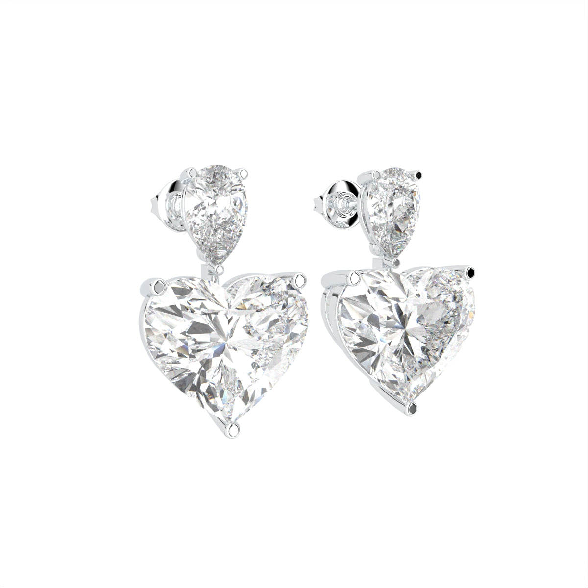 18K Pear Heart Diamond Drop Earrings — 3D VIEW