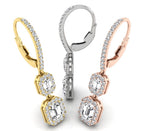 18K White Gold Emerald Cut Halo Diamond Drop Earrings — 3 COLOR