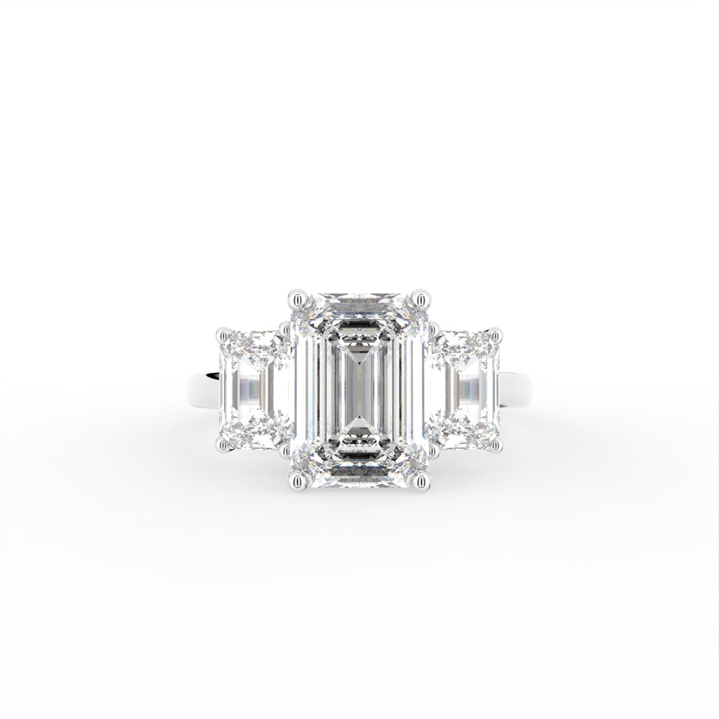 18K White Gold Trilogy Emerald Diamond Ring — TOP
