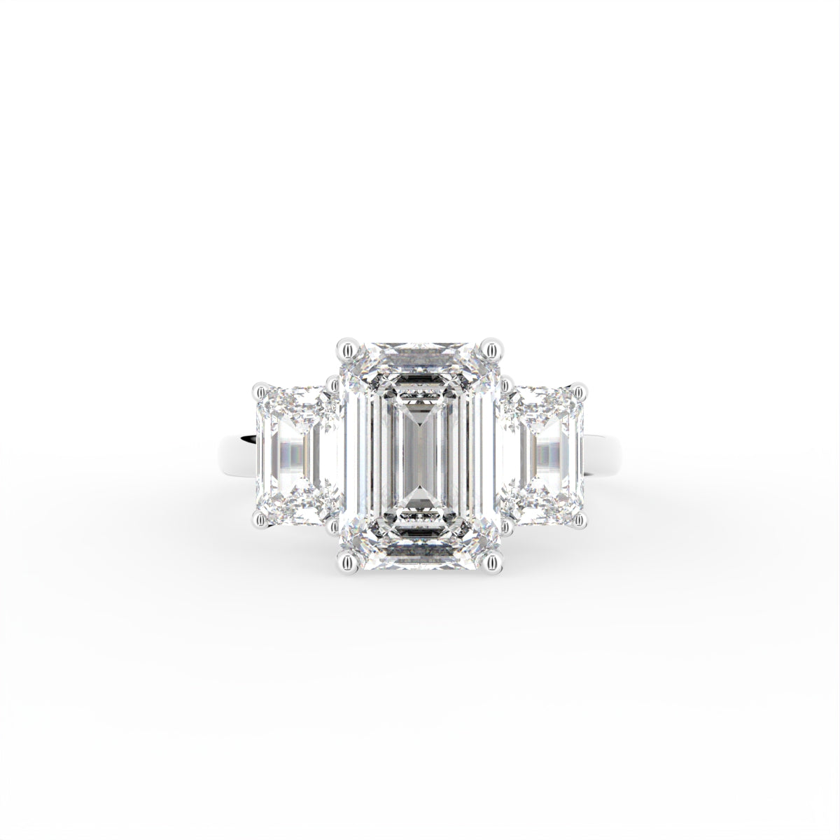 18K White Gold Trilogy Emerald Diamond Ring — TOP