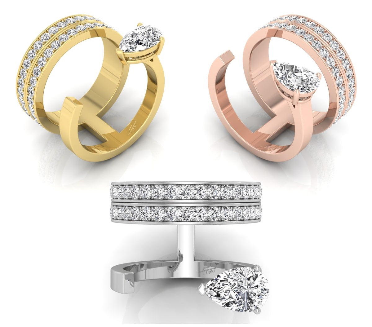 18K Pear Diamond Open Ring — 3 COLOR