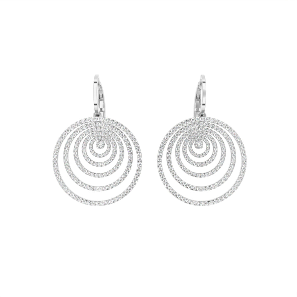 18K White Gold Round Diamond Spiral Drop Earrings — TOP