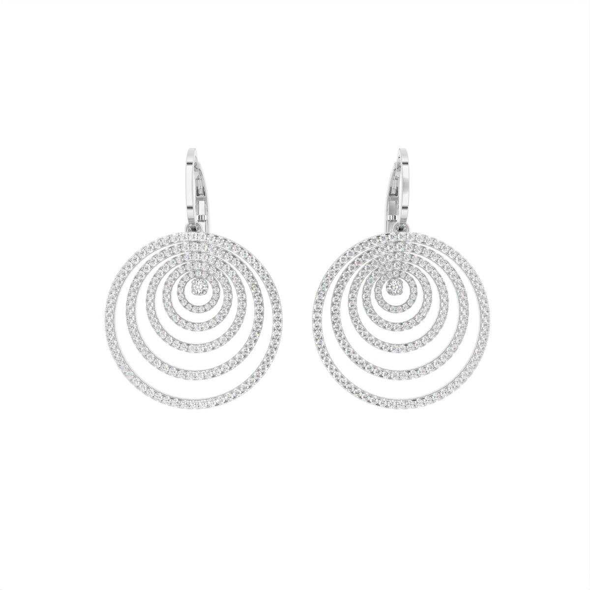 18K White Gold Round Diamond Spiral Drop Earrings — TOP