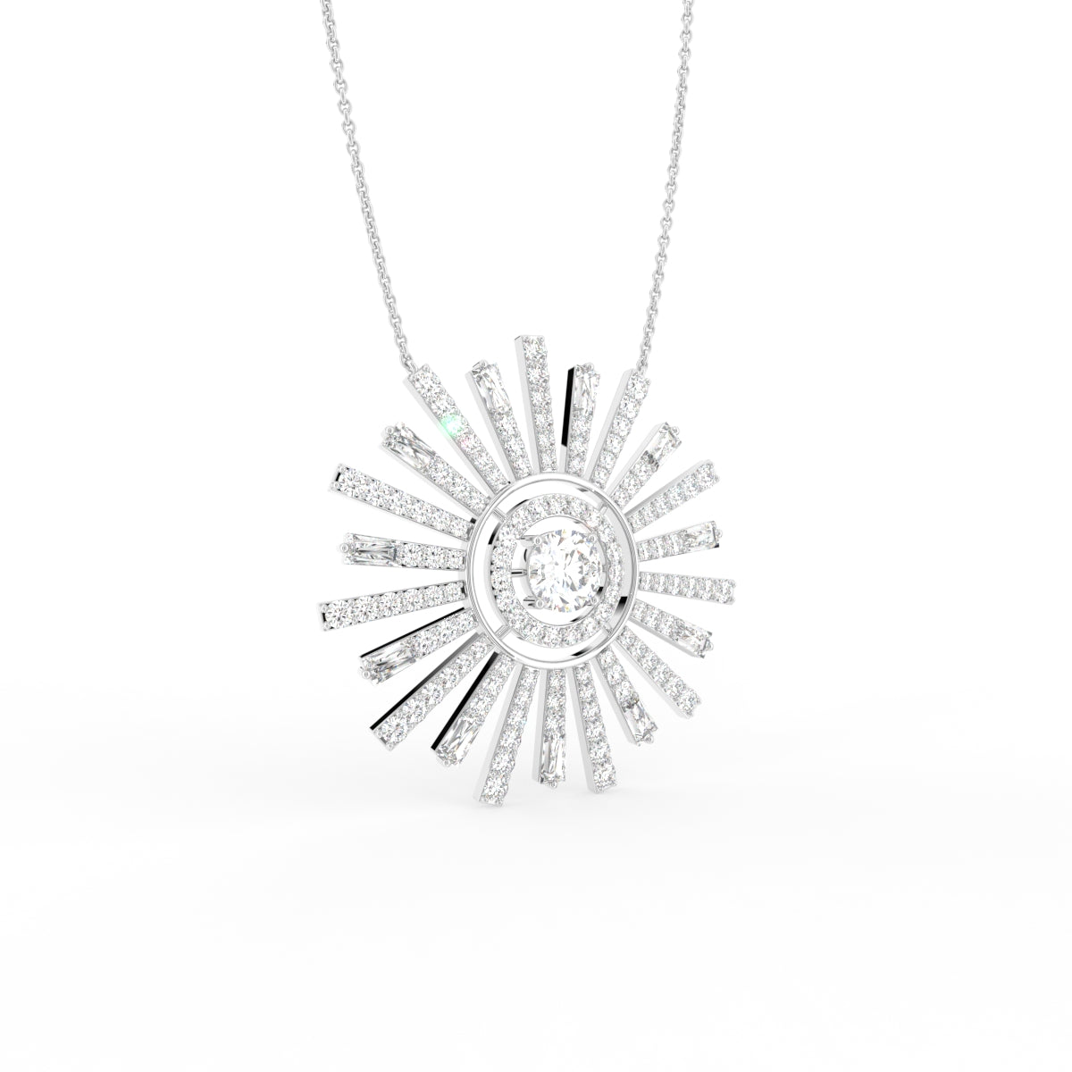 18K Sunburst Diamond Pendant — 3D VIEW