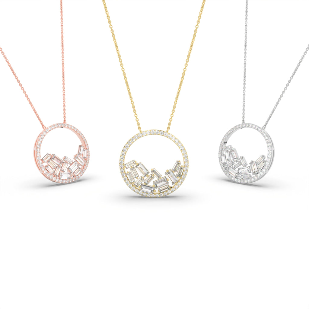 18K Bespoke Baguette Diamond Pendant — 3 COLOR