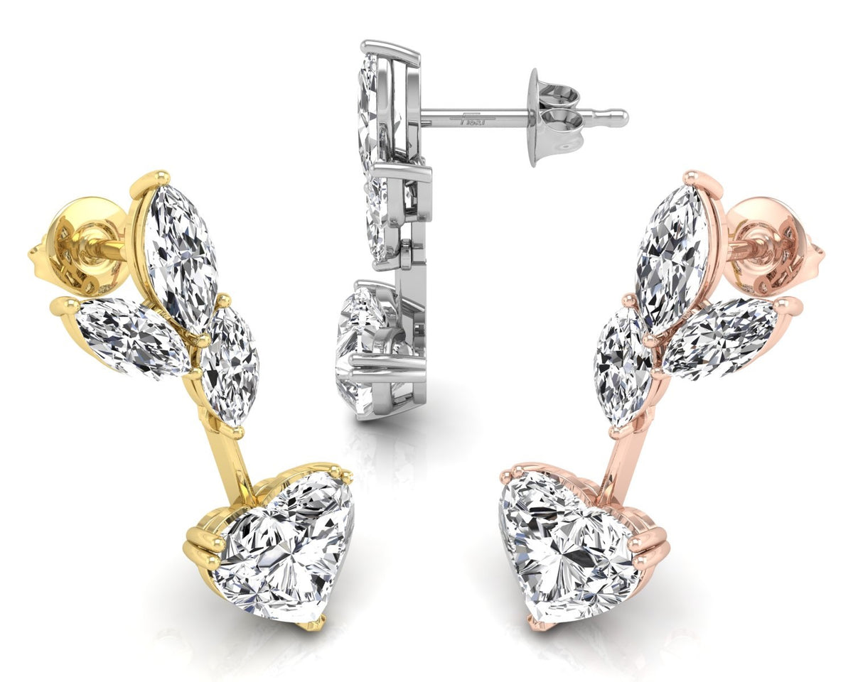 18K White Gold Heart Marquise Diamond Drop Earrings — 3 COLOR