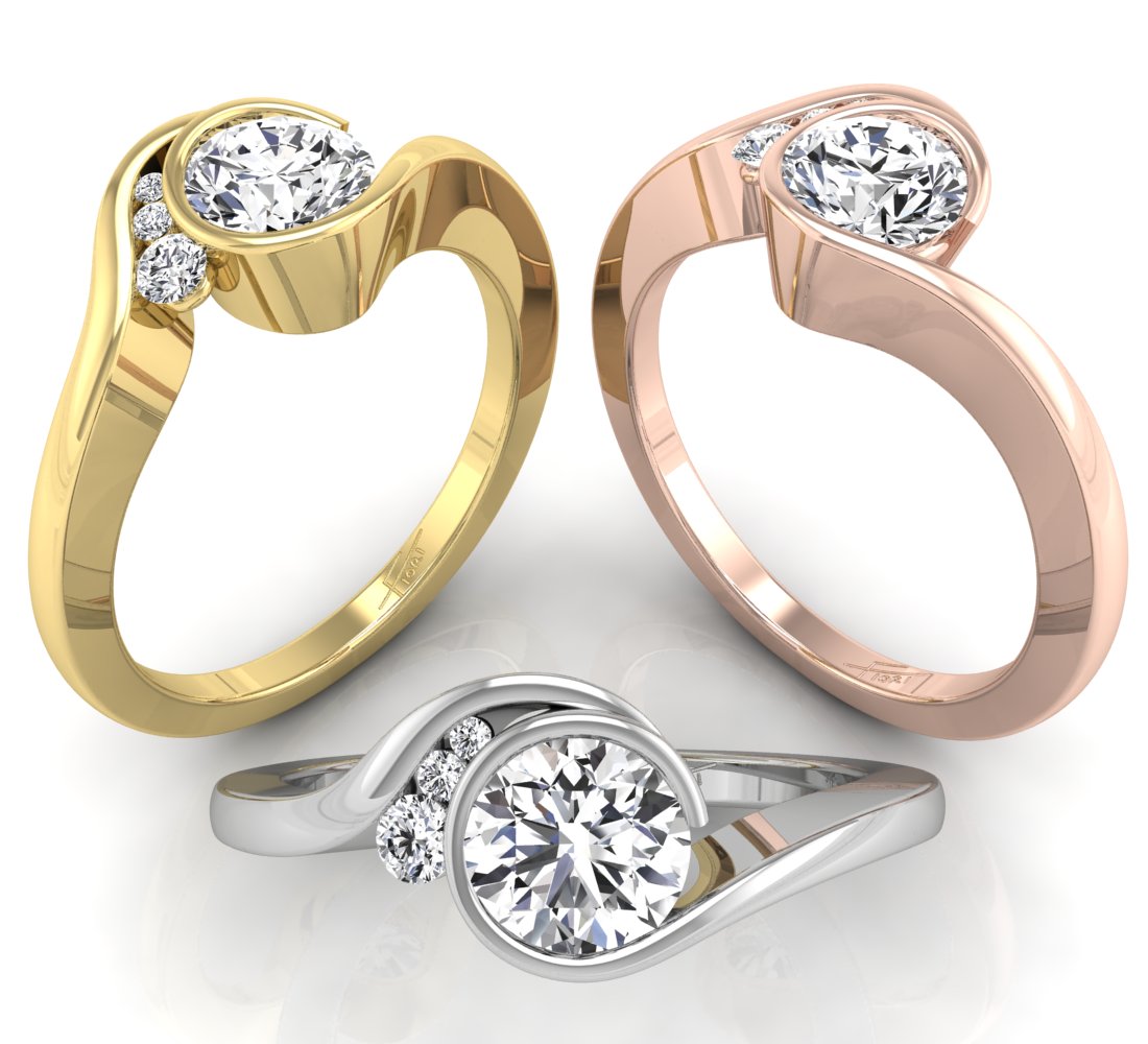 18K Solitaire Round Diamond Ring — 3 COLOR