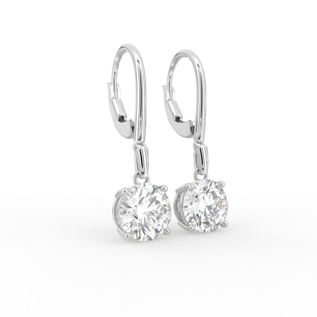 18K Round Solitaire Diamond Drop Earrings — 3D VIEW