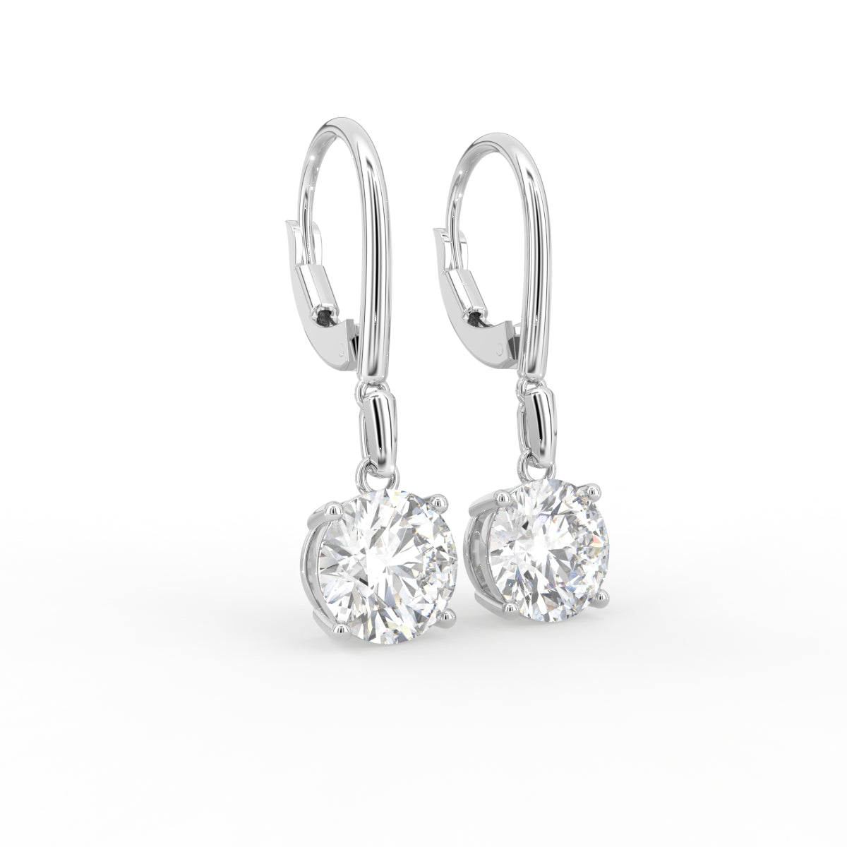 18K Round Solitaire Diamond Drop Earrings — 3D VIEW
