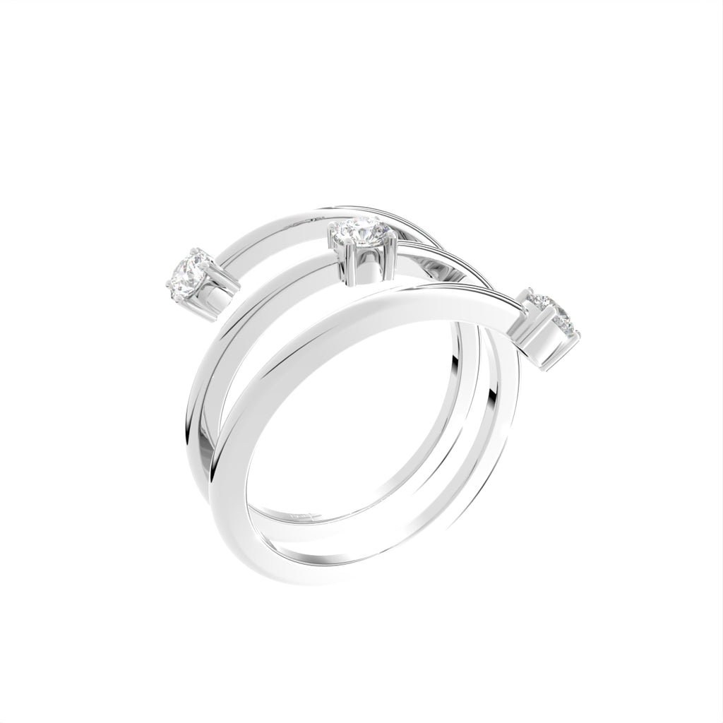 18K White Gold Bespoke Round Diamond Spiral Ring — 3D VIEW