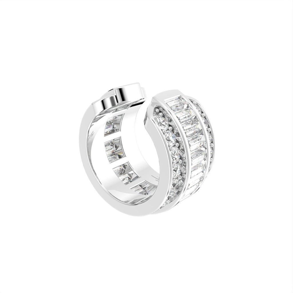 14K White Gold Baguette Diamond Piercing Earrings — 3D VIEW